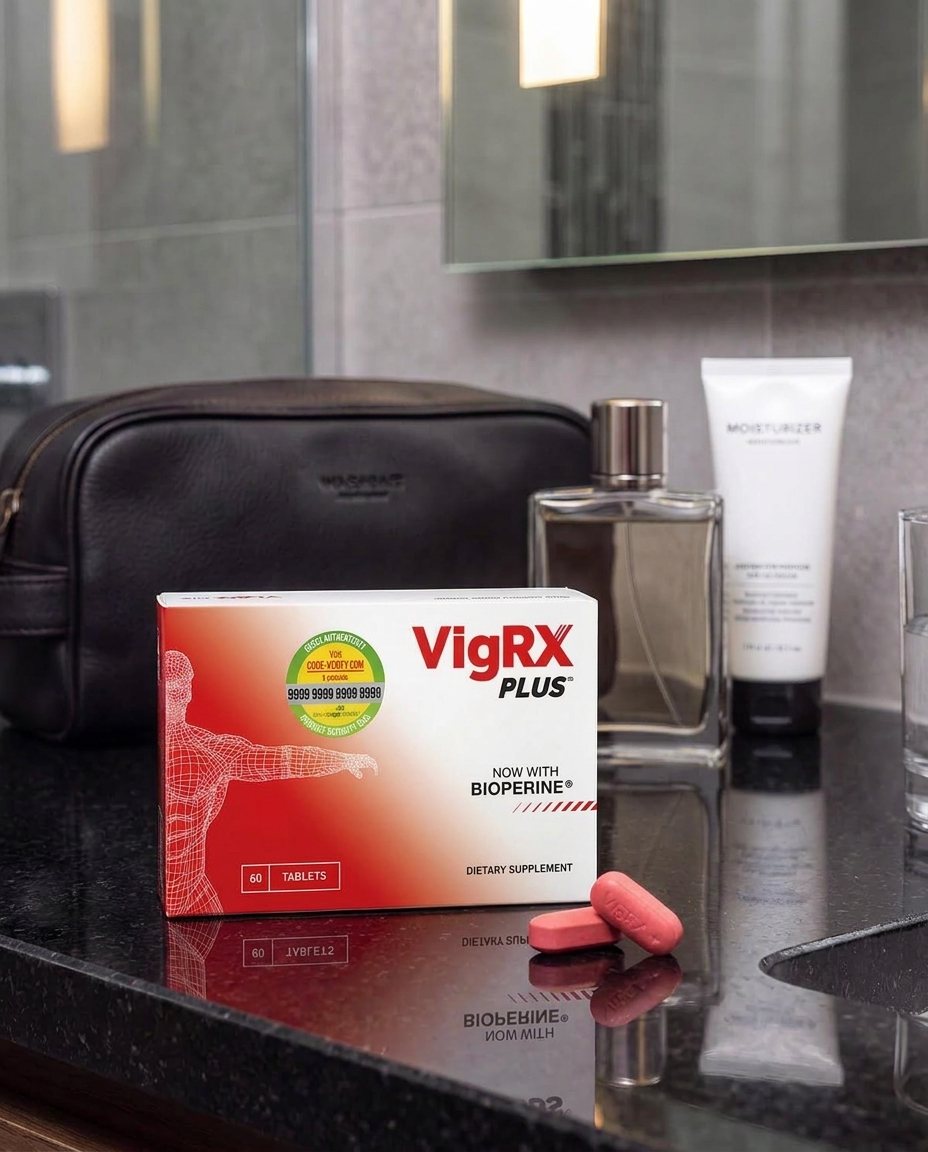 VigRX Plus on a bathroom counter