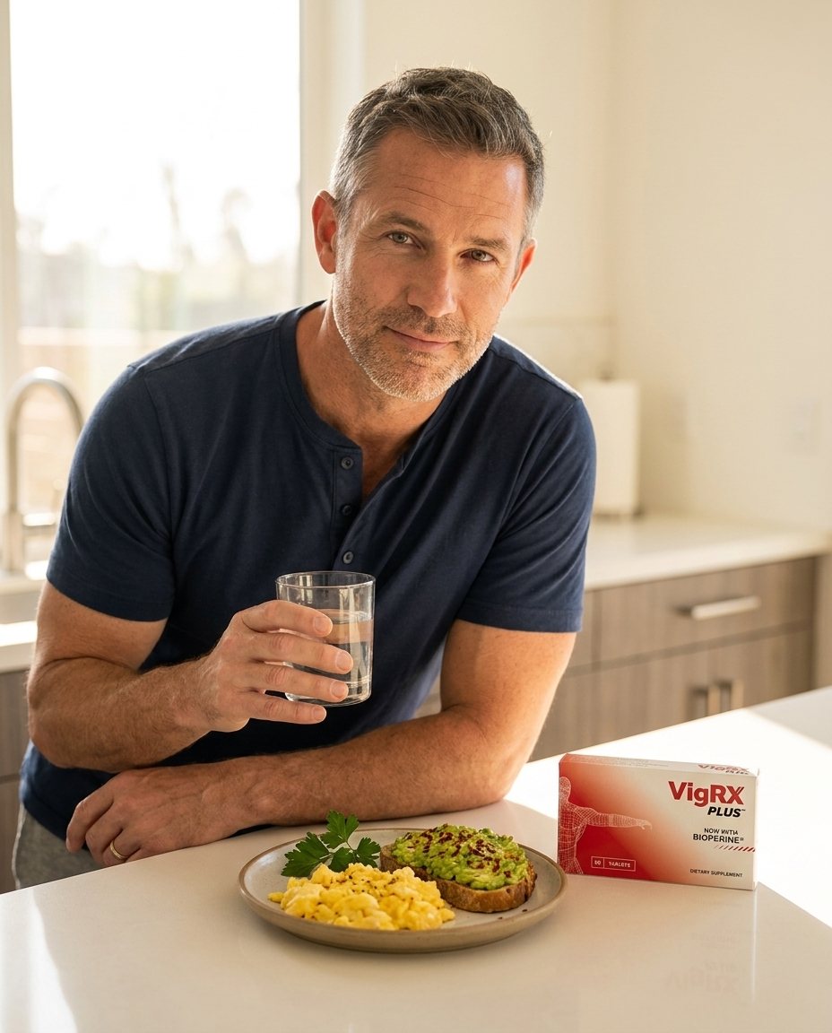 Man taking VigRX Plus with breakfast